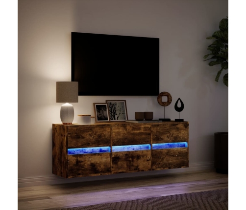 Mueble de TV de pared con luces LED roble ahumado 130x31x45 cm