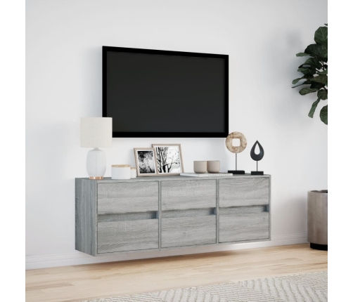 Mueble de TV de pared con luces LED gris Sonoma 130x31x45 cm