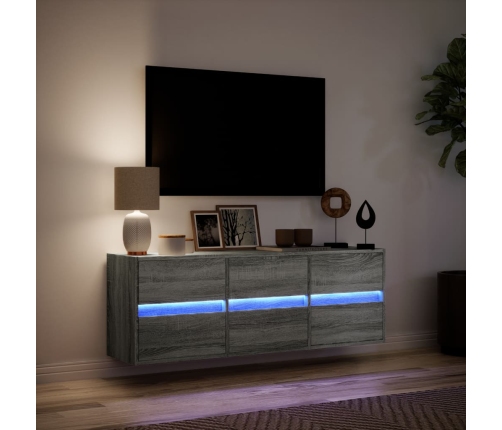 Mueble de TV de pared con luces LED gris Sonoma 130x31x45 cm