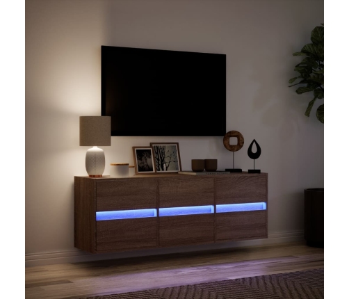 Mueble de TV de pared con luces LED marrón roble 130x31x45 cm