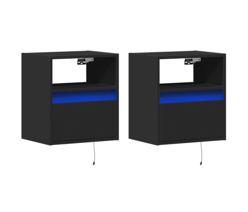 Muebles de TV de pared con luces LED 2 uds negro 41x31x45 cm