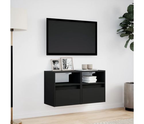 Muebles de TV de pared con luces LED 2 uds negro 41x31x45 cm