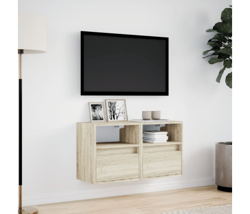 Muebles de TV de pared luces LED 2 uds roble Sonoma 41x31x45 cm