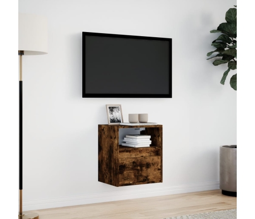 Mueble de TV de pared con luces LED roble ahumado 41x31x45 cm