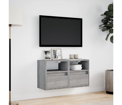 Muebles TV de pared luces LED 2 uds gris Sonoma 41x31x45 cm