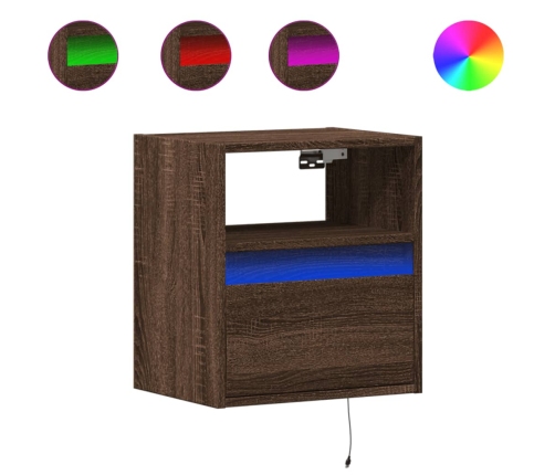 Mueble de TV de pared con luces LED marrón roble 41x31x45 cm