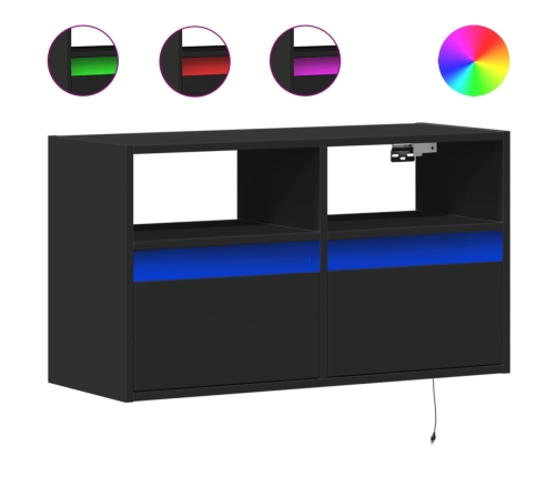 Mueble de TV de pared con luces LED negro 80x31x45 cm