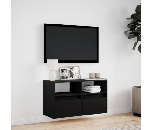 Mueble de TV de pared con luces LED negro 80x31x45 cm