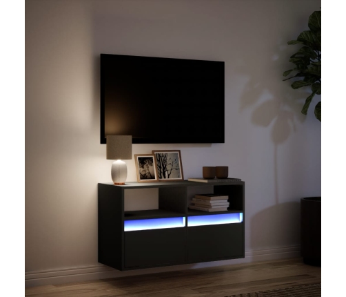 Mueble de TV de pared con luces LED negro 80x31x45 cm