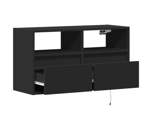 Mueble de TV de pared con luces LED negro 80x31x45 cm