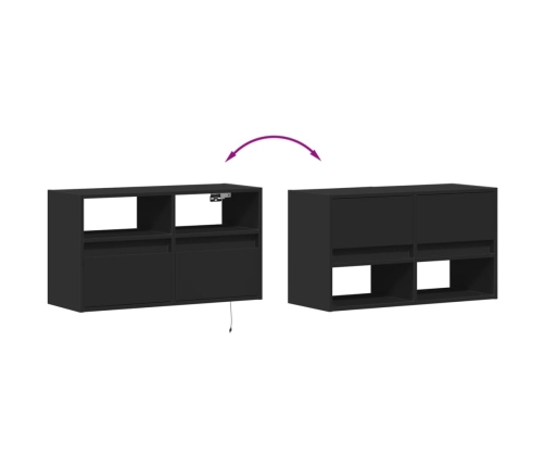 Mueble de TV de pared con luces LED negro 80x31x45 cm