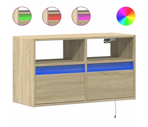 Mueble de TV de pared con luces LED roble Sonoma 80x31x45 cm