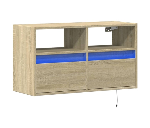 Mueble de TV de pared con luces LED roble Sonoma 80x31x45 cm