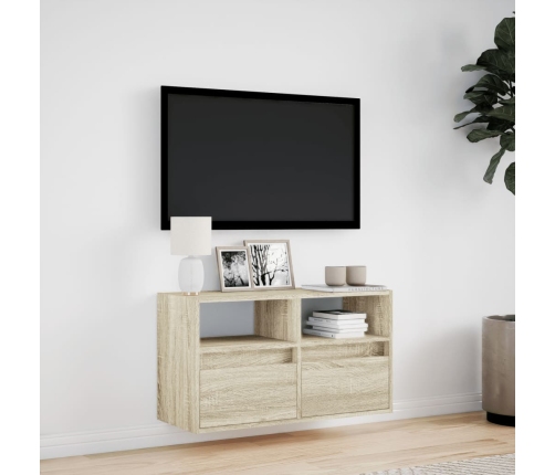 Mueble de TV de pared con luces LED roble Sonoma 80x31x45 cm