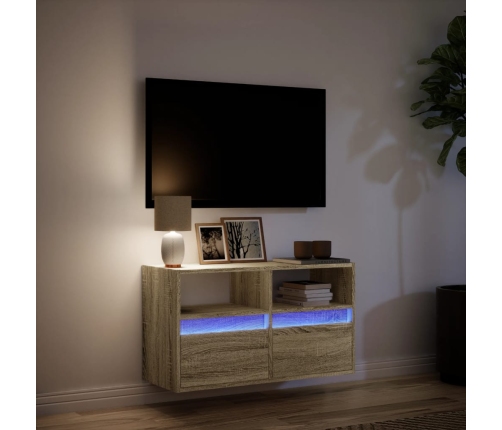 Mueble de TV de pared con luces LED roble Sonoma 80x31x45 cm