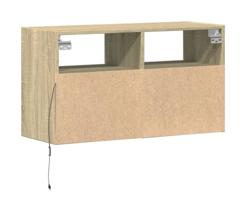 Mueble de TV de pared con luces LED roble Sonoma 80x31x45 cm