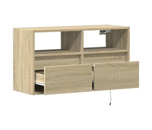 Mueble de TV de pared con luces LED roble Sonoma 80x31x45 cm