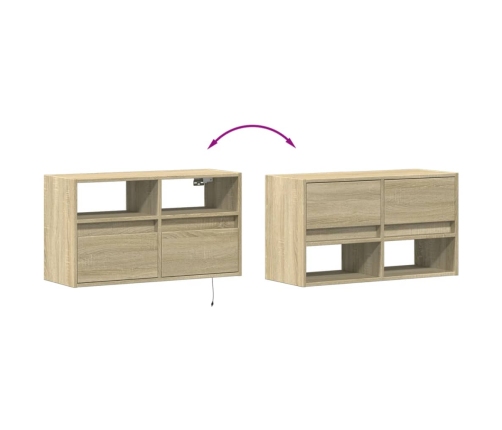 Mueble de TV de pared con luces LED roble Sonoma 80x31x45 cm