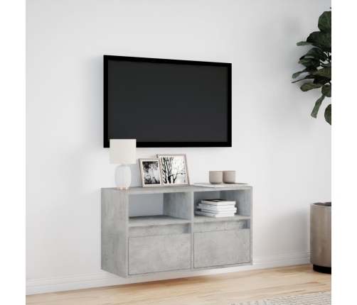 Mueble de TV de pared con luces LED gris hormigón 80x31x45 cm