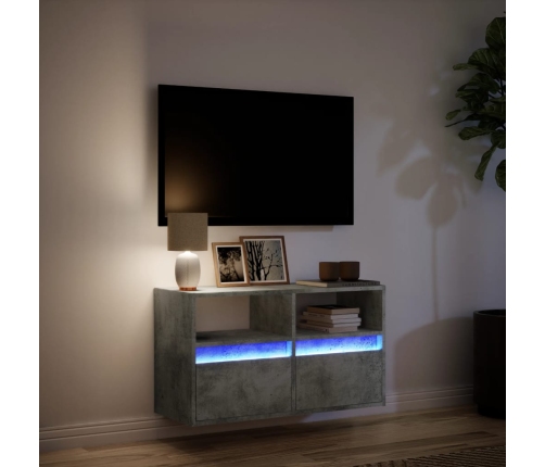 Mueble de TV de pared con luces LED gris hormigón 80x31x45 cm