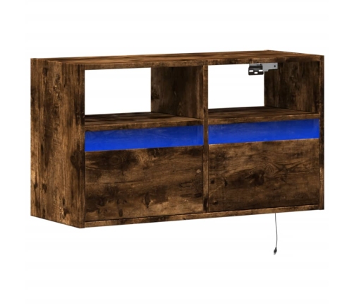 Mueble de TV de pared con luces LED roble ahumado 80x31x45 cm