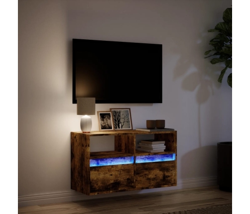 Mueble de TV de pared con luces LED roble ahumado 80x31x45 cm