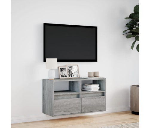 Mueble de TV de pared con luces LED gris Sonoma 80x31x45 cm