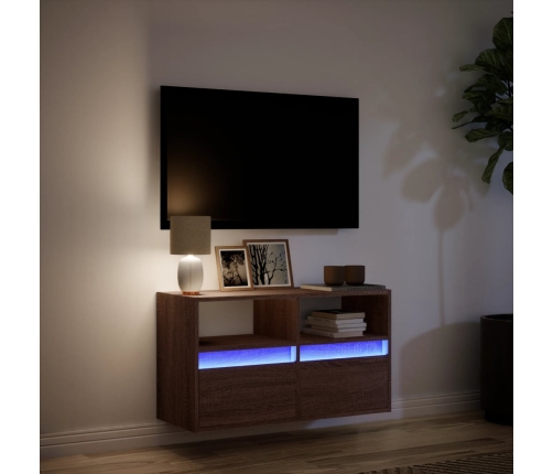 Mueble de TV de pared con luces LED marrón roble 80x31x45 cm