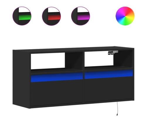 Mueble de TV de pared con luces LED negro 100x31x45 cm