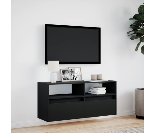 Mueble de TV de pared con luces LED negro 100x31x45 cm