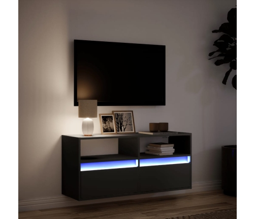 Mueble de TV de pared con luces LED negro 100x31x45 cm