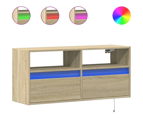 Mueble de TV de pared con luces LED roble Sonoma 100x31x45 cm