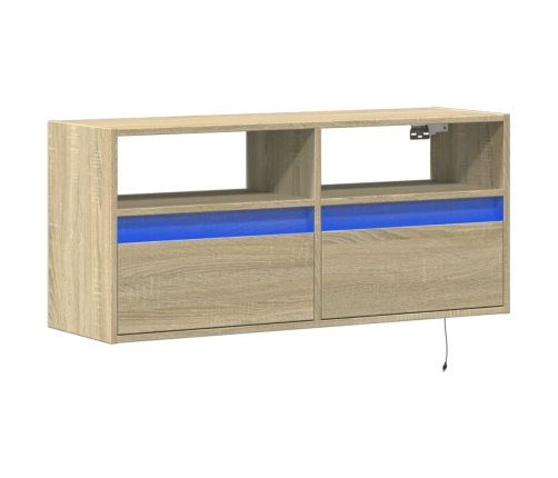 Mueble de TV de pared con luces LED roble Sonoma 100x31x45 cm