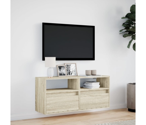 Mueble de TV de pared con luces LED roble Sonoma 100x31x45 cm