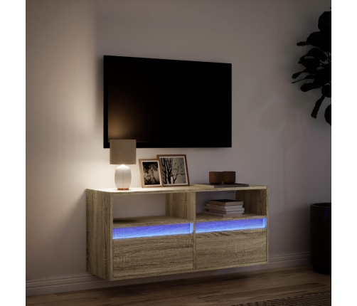 Mueble de TV de pared con luces LED roble Sonoma 100x31x45 cm