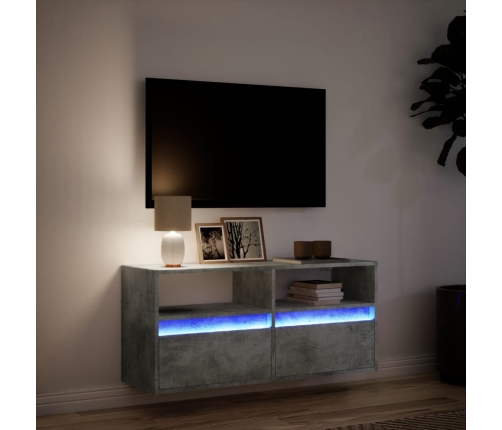 Mueble de TV de pared con luces LED gris hormigón 100x31x45 cm