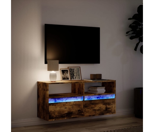 Mueble de TV de pared con luces LED roble ahumado 100x31x45 cm