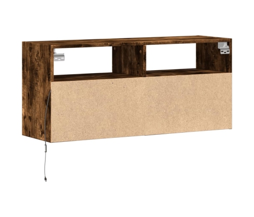 Mueble de TV de pared con luces LED roble ahumado 100x31x45 cm