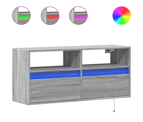 Mueble de TV de pared con luces LED gris Sonoma 100x31x45 cm