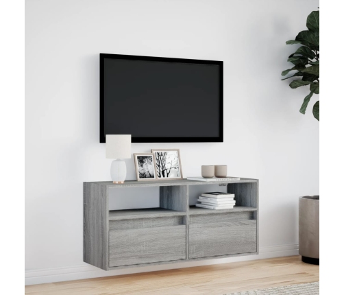 Mueble de TV de pared con luces LED gris Sonoma 100x31x45 cm