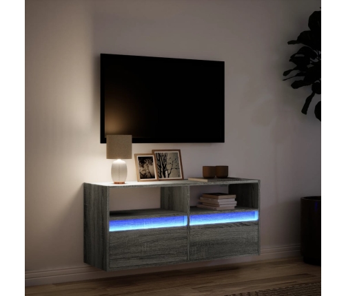 Mueble de TV de pared con luces LED gris Sonoma 100x31x45 cm