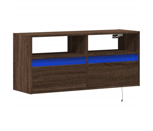 Mueble de TV de pared con luces LED marrón roble 100x31x45 cm