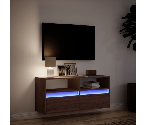 Mueble de TV de pared con luces LED marrón roble 100x31x45 cm