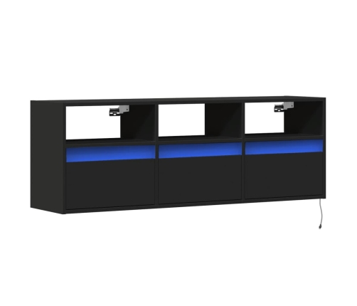 Mueble de TV de pared con luces LED negro 130x31x45 cm