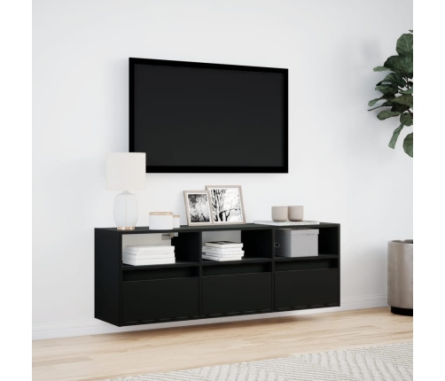 Mueble de TV de pared con luces LED negro 130x31x45 cm