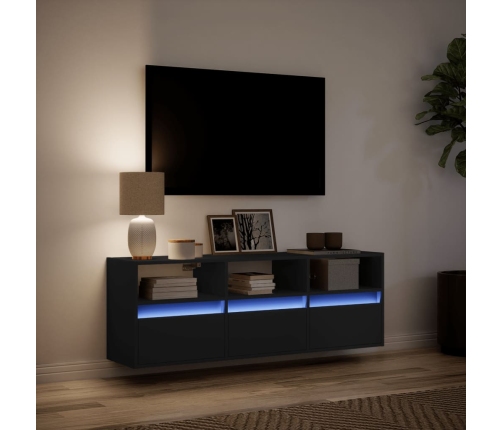 Mueble de TV de pared con luces LED negro 130x31x45 cm