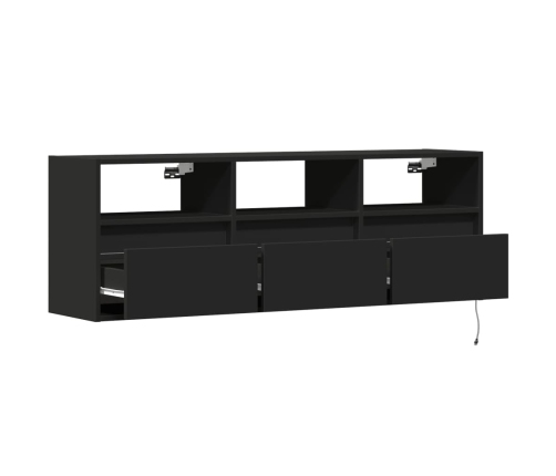 Mueble de TV de pared con luces LED negro 130x31x45 cm