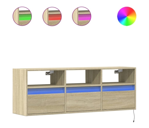 Mueble de TV de pared con luces LED roble Sonoma 130x31x45 cm