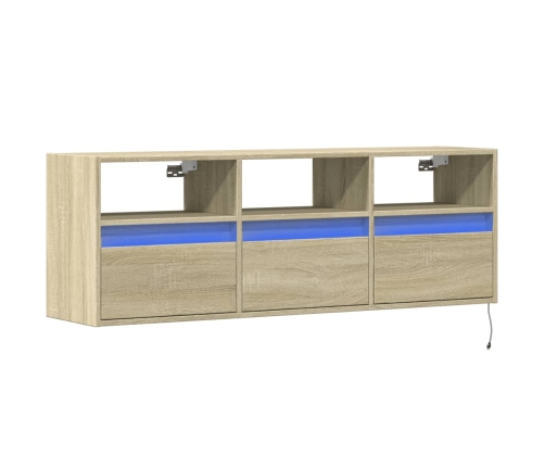 Mueble de TV de pared con luces LED roble Sonoma 130x31x45 cm