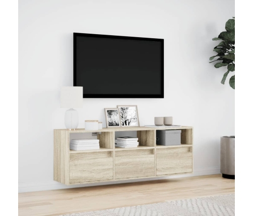 Mueble de TV de pared con luces LED roble Sonoma 130x31x45 cm